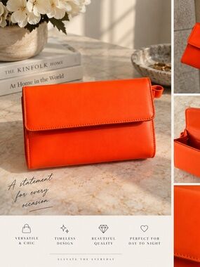 Brother Vellies Clutch Handbag- Neon Orange